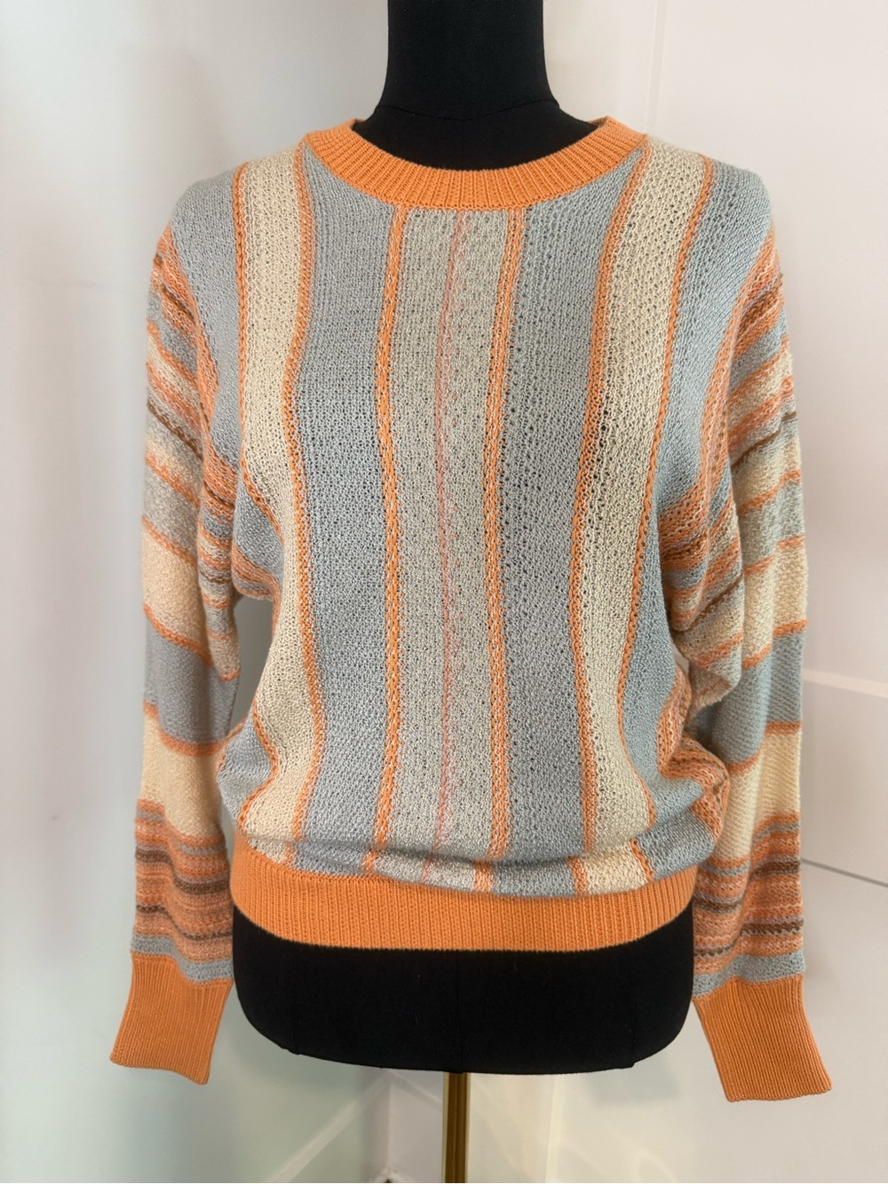 NWOT (S) Striped Crewneck Sweater - Orange & Gray